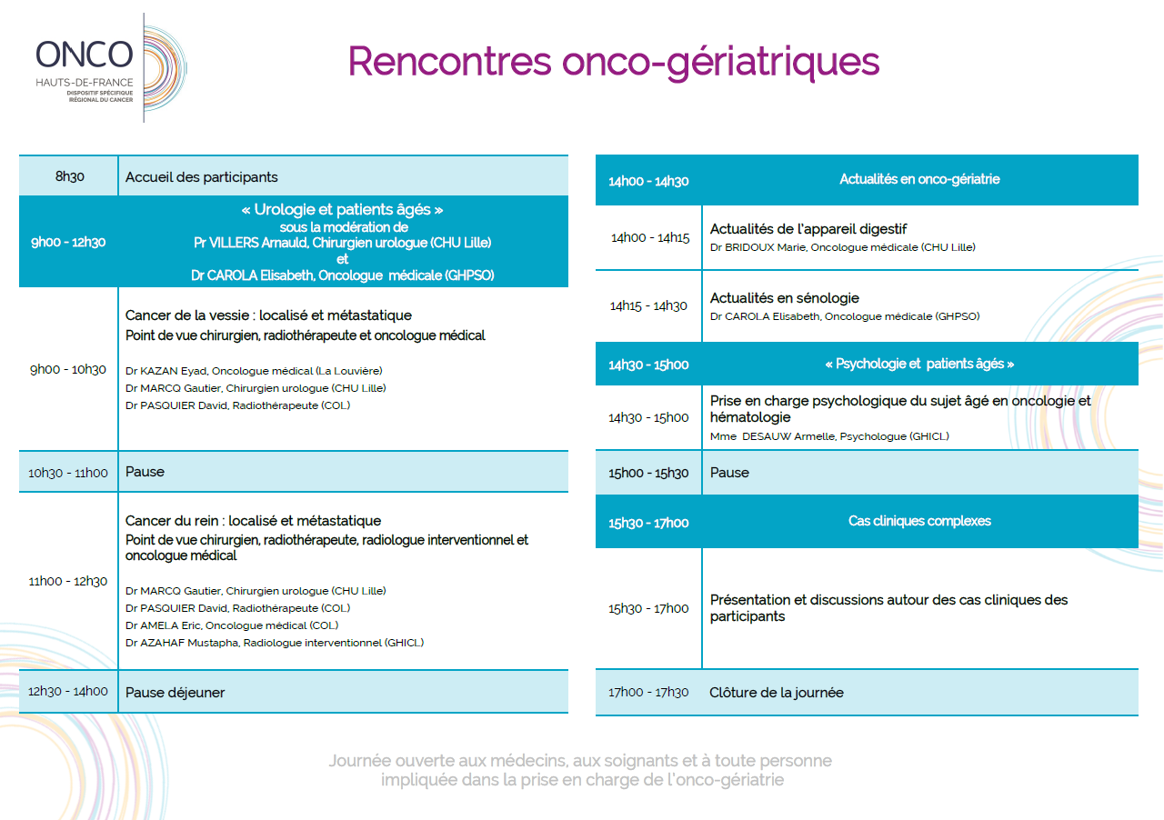 Rencontres onco-gériatriques du 22 mars 2024 à Lille 1