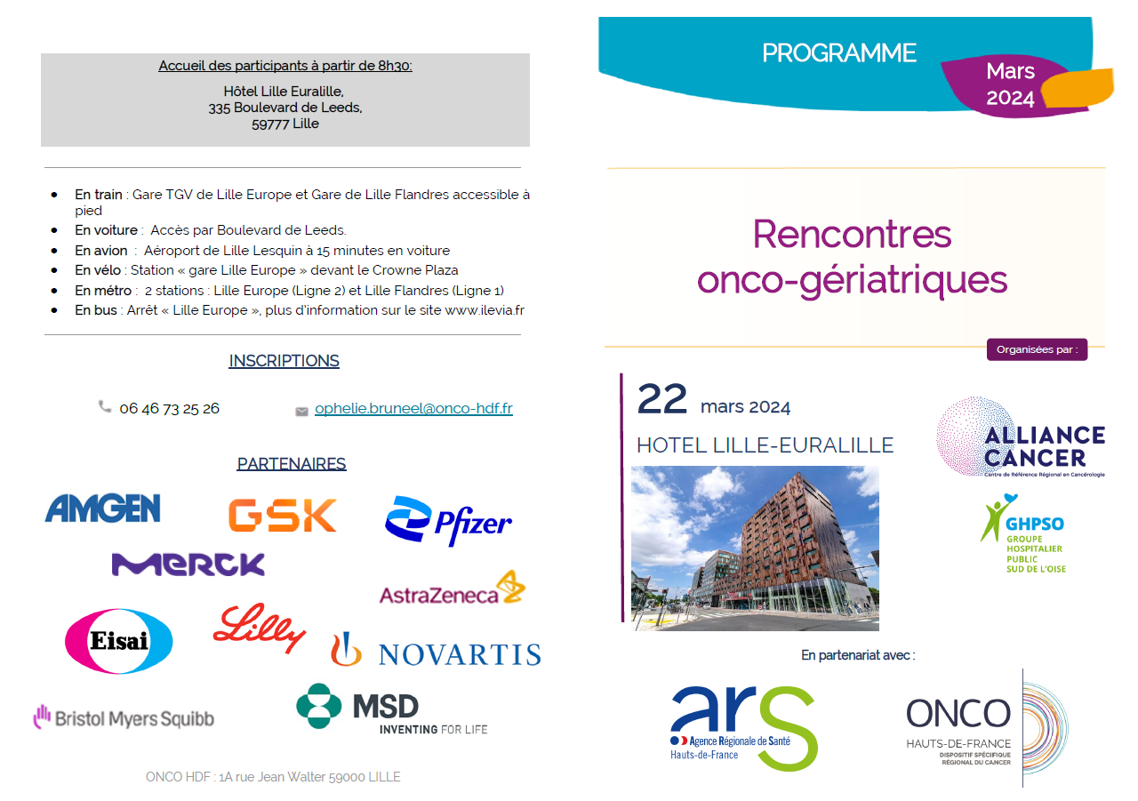 Rencontres onco-gériatriques du 22 mars 2024 à Lille