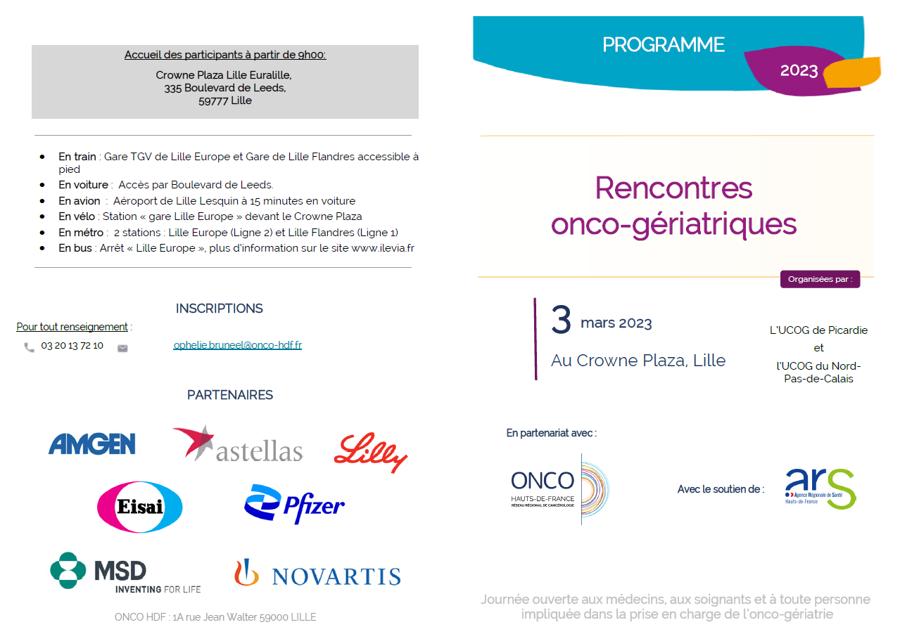 Rencontres onco-gériatriques du 3 mars 2023 à Lille 1
