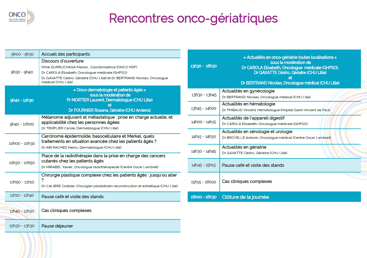 Rencontres onco-gériatriques du 3 mars 2023 à Lille 2